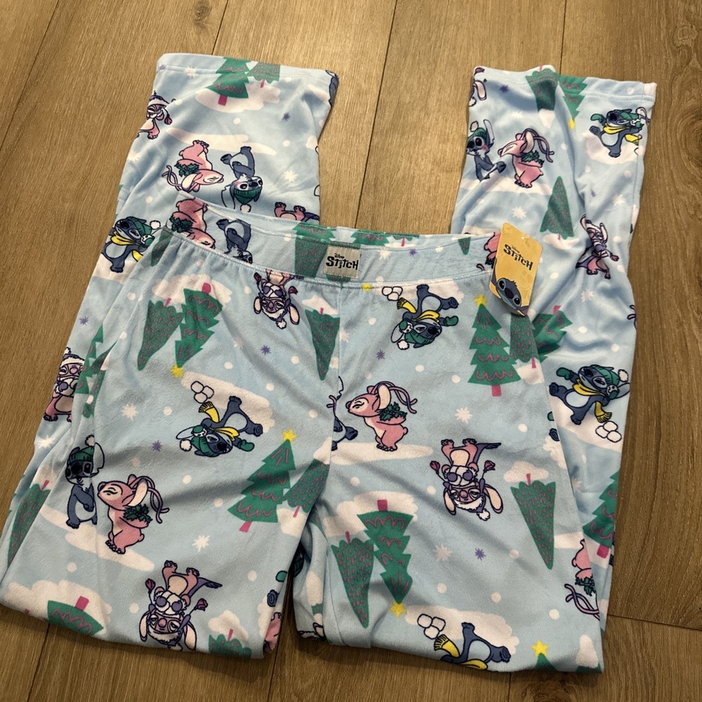 Disney Stitch Women's Sleep‎ Pants Holiday Winter Lounge Blue Medium NEW